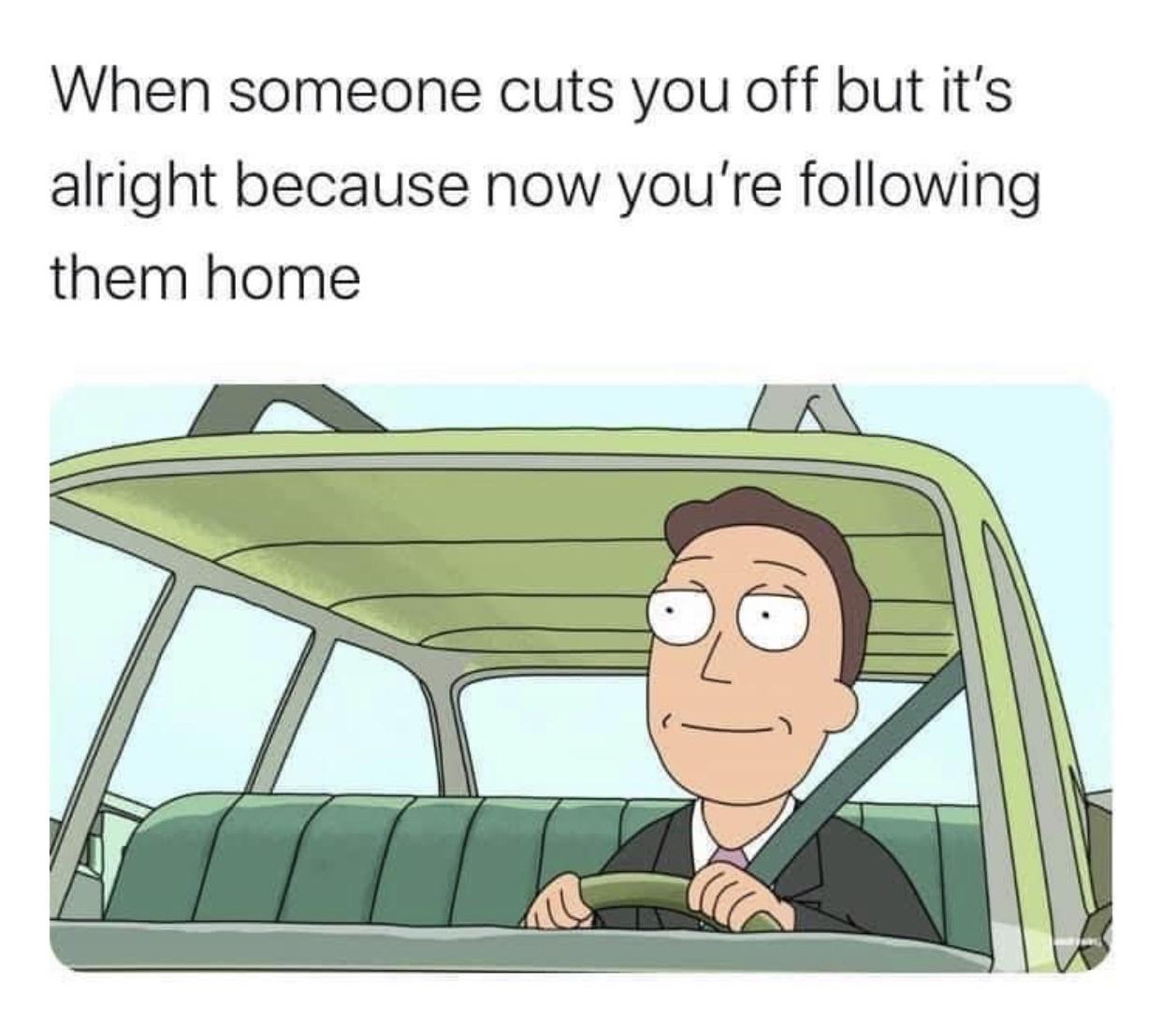 funny memes and random pics - listening to songs about selling drugs meme - When someone cuts you off but it's alright because now you're ing them home