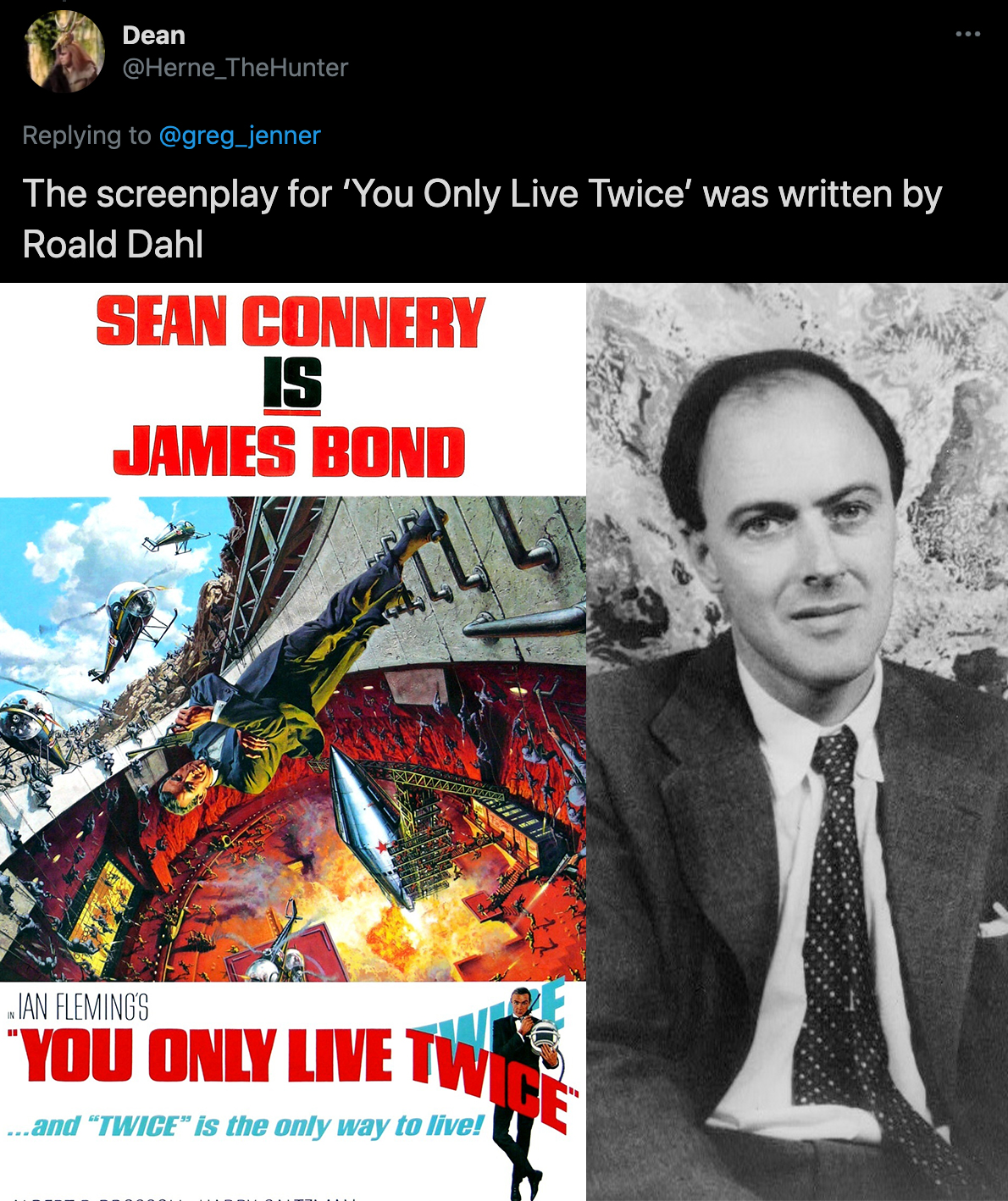 cool facts - The screenplay for 'You Only Live Twice' was written by Roald Dahl