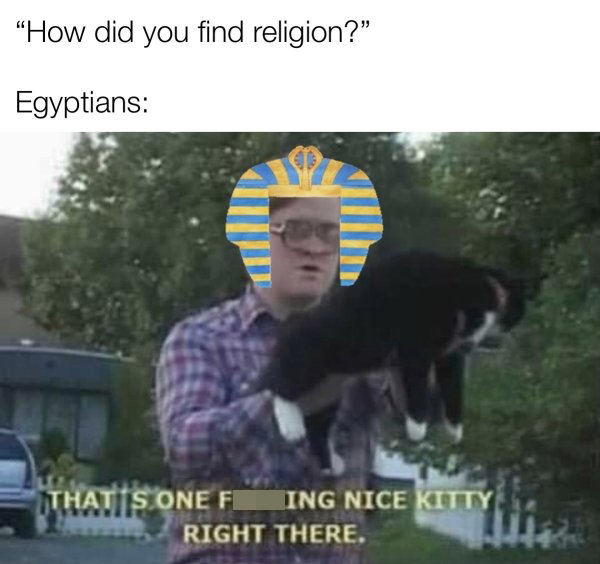 funny pics and memes - how did you find religion? egyptians: that's one fucking nice kitty right there