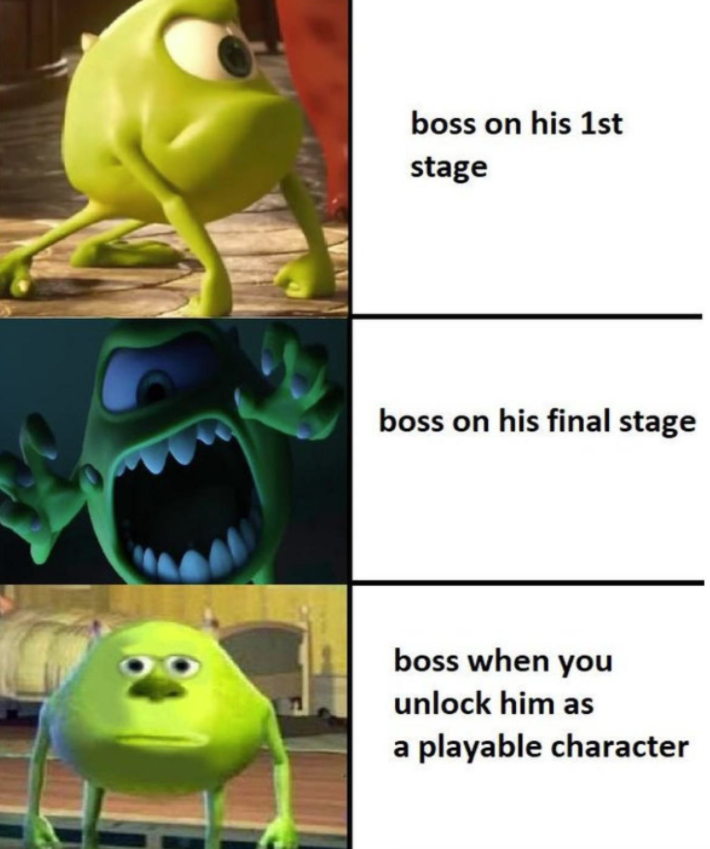 2020 waste memes - boss on his 1st stage boss on his final stage boss when you unlock him as a playable character