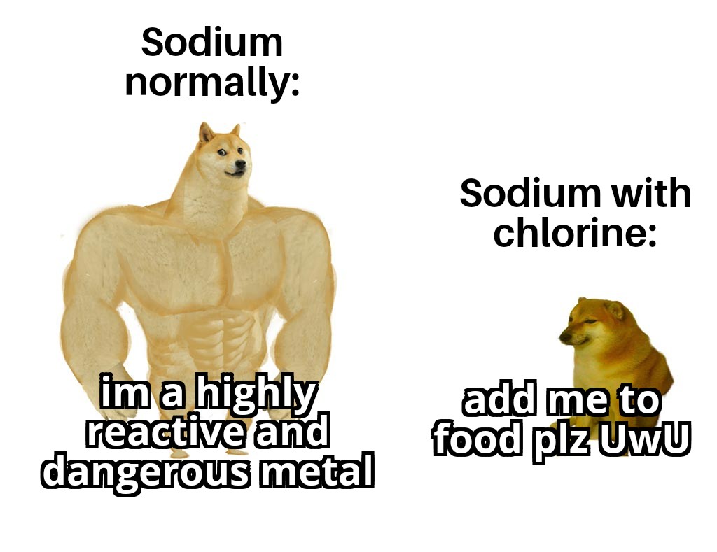 funny memes - download more ram - Sodium normally Sodium with chlorine im a highly reactive and dangerous metal add me to food plz UwU