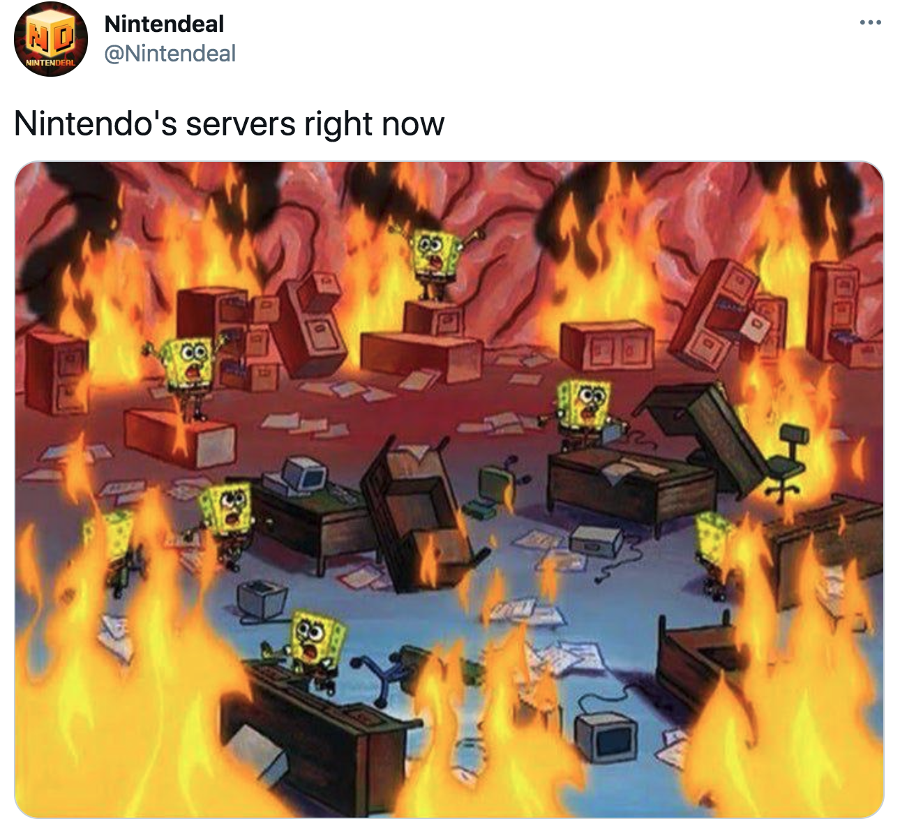 nintendo servers right now -  spongebob fire meme