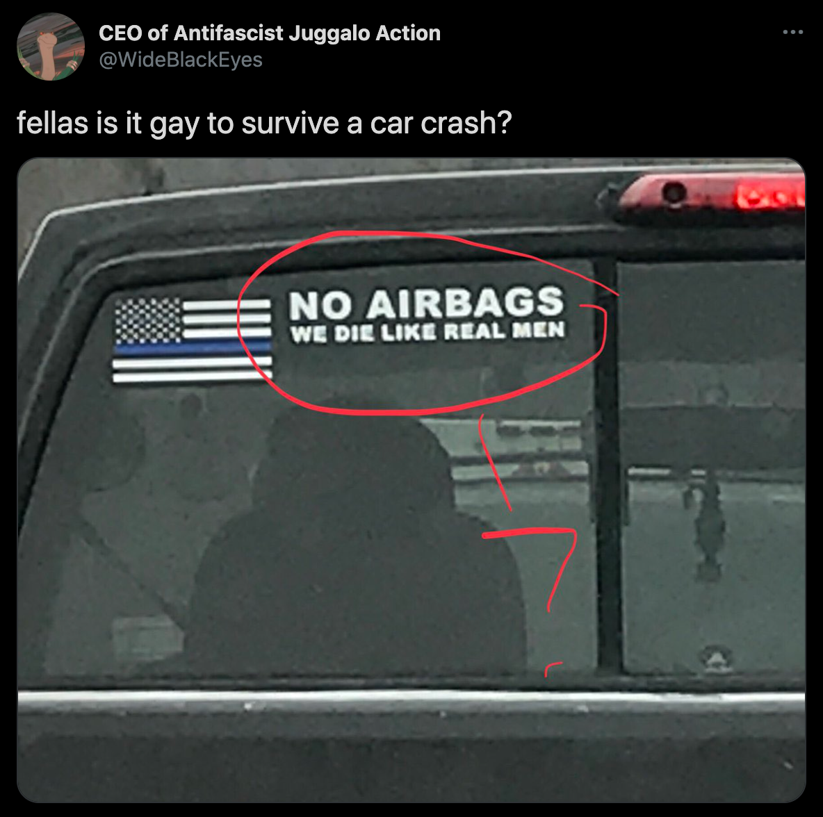 funny jokes - fellas is it gay to survive a car crash? No Airbags We Die like Real Men