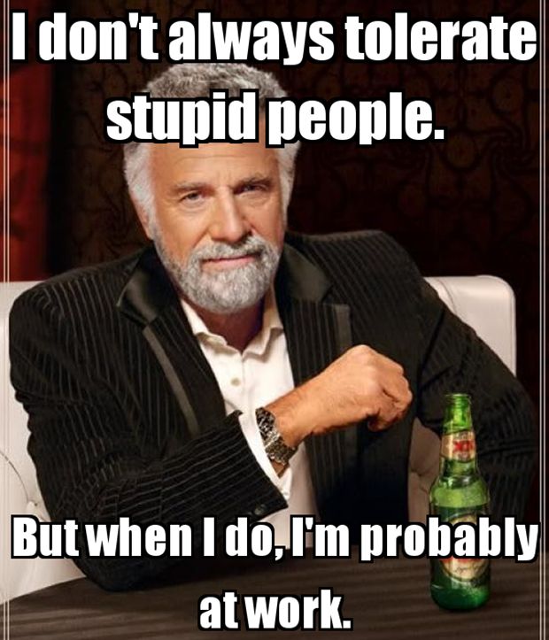 funny work memes - I don't always tolerate stupid people. But when I do, I'm probably at work.
