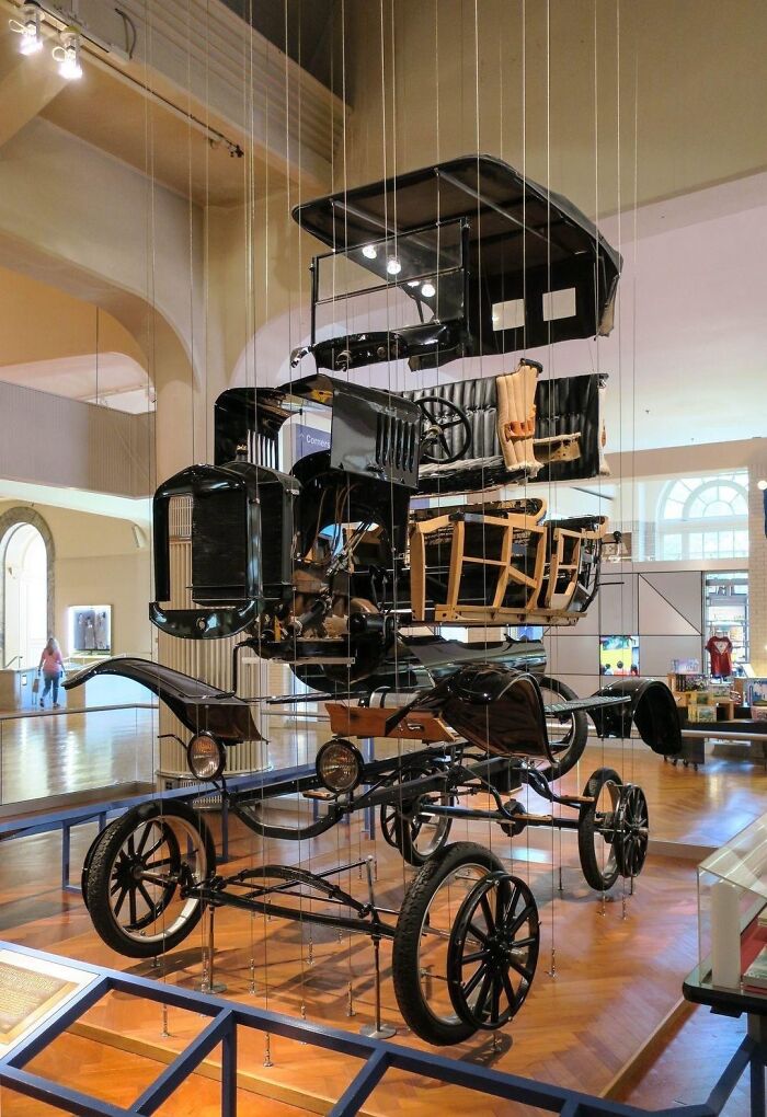 An “exploded” view of a ford model at the henry ford museum of innovation