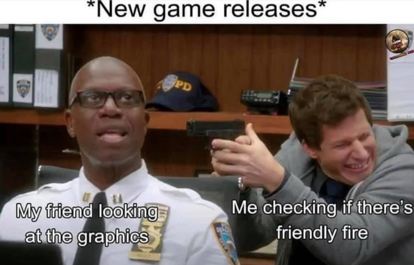 gaming memes and pics - Video game - New game releases My friend looking at the graphics Me checking if there's friendly fire