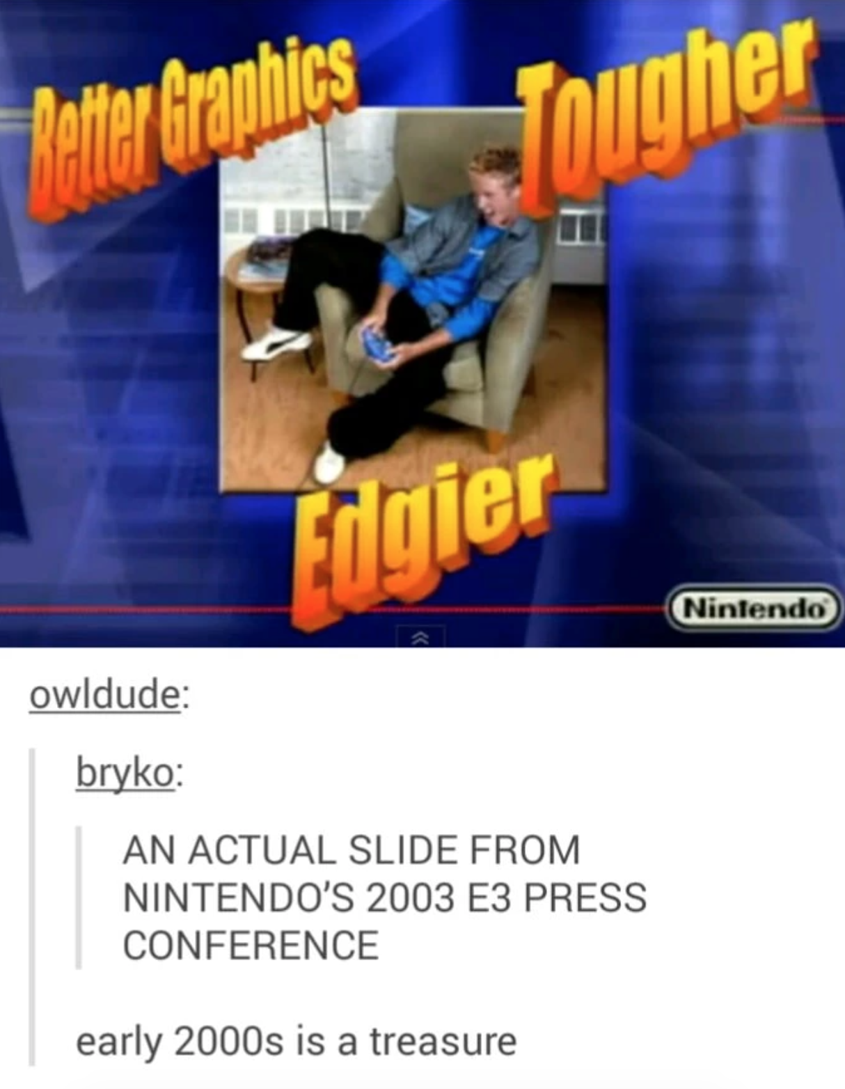 gaming memes and pics - games - Petter Graphics fougher Engier Nintendo owldude bryko An Actual Slide From Nintendo'S 2003 E3 Press Conference early 2000s is a treasure
