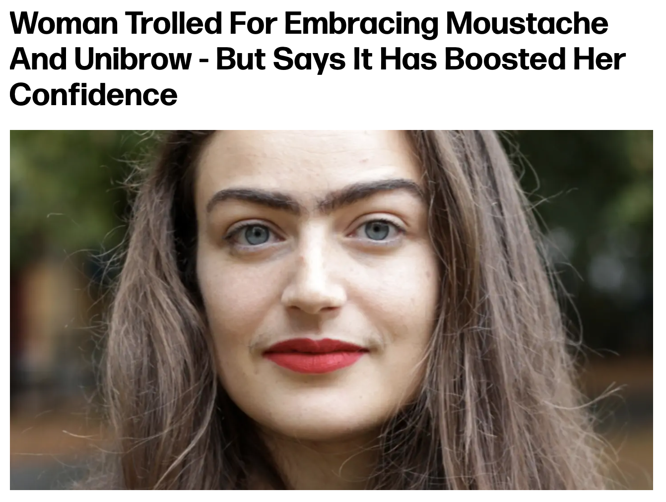 Eldina Jaganjac woman with unibrow and mustache - woman trolled for embracing moustache and unibrow but says it has boosted her confidence