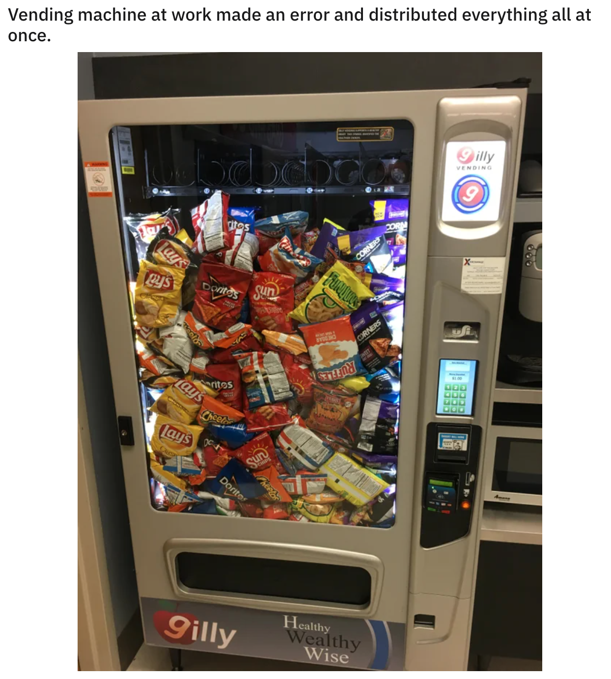 cool and funny pics - Vending machine at work made an error and distributed everything all at once.