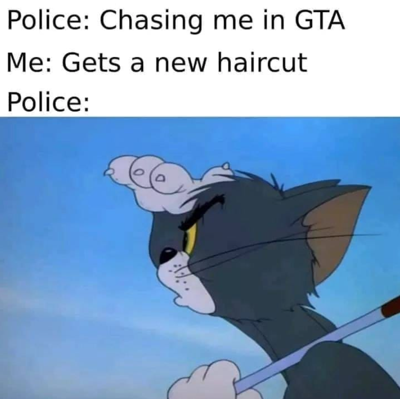video game memes - tom and jerry golf - Police Chasing me in Gta Me Gets a new haircut Police 4