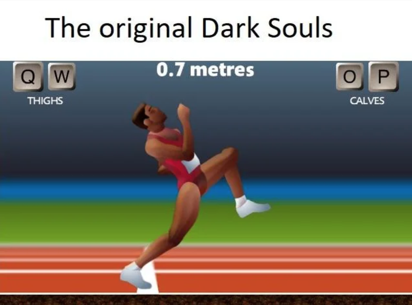 video game memes - qwop game - The original Dark Souls Q W 0.7 metres Op Thighs Calves