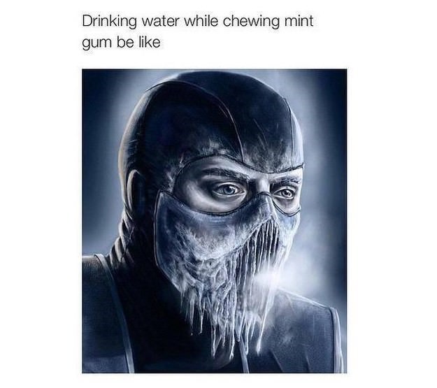 gaming memes - mortal kombat sub zero - Drinking water while chewing mint gum be