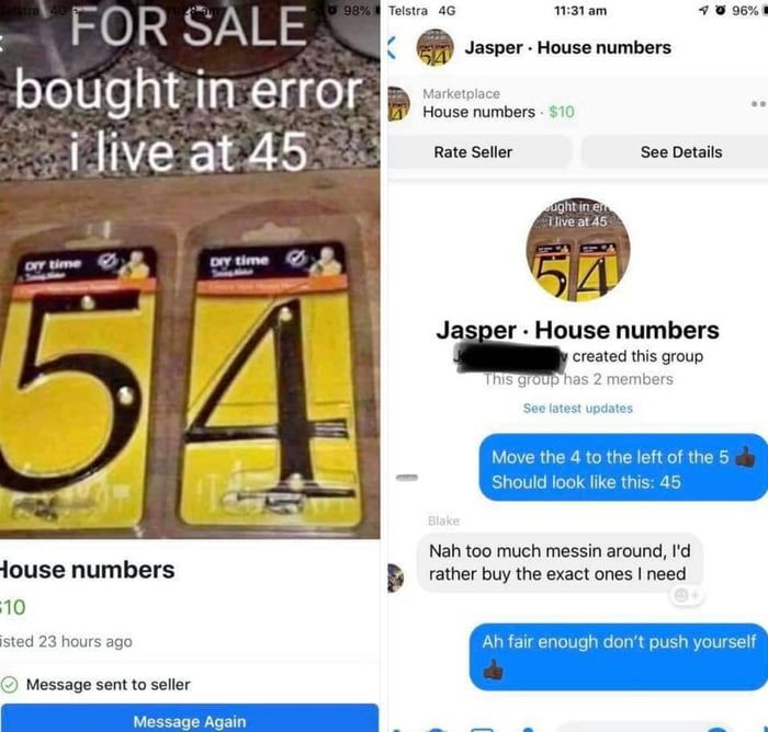 funny dumb comments -- House numbers For Sale bought in error live at 45 not 54