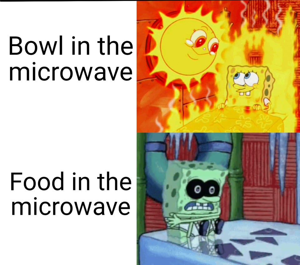 funny memes - frozen spongebob cold - Bowl in the microwave Food in the microwave