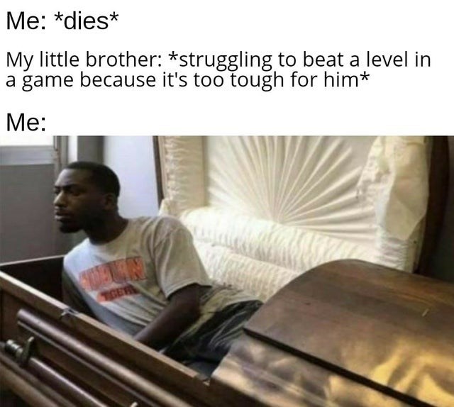 gaming memes - coffin memes - Me dies My little brother struggling to beat a level in a game because it's too tough for him Me Tger