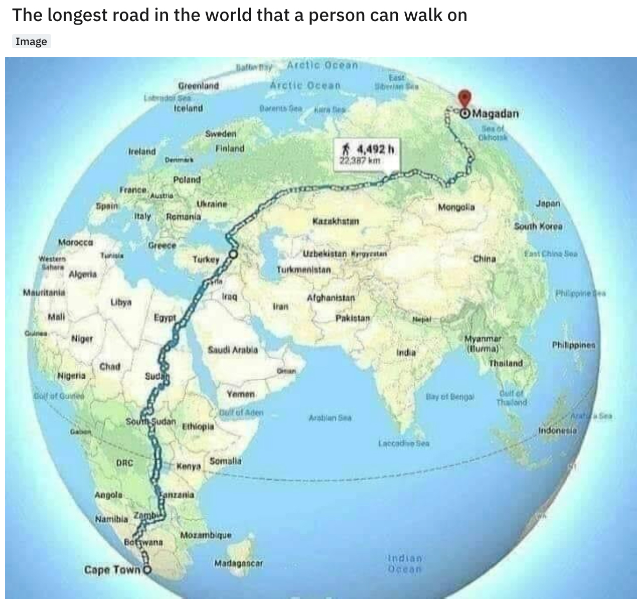 cool facts - The longest road in the world that a person can walk on