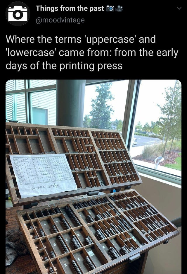 cool facts - Where the terms 'uppercase' and 'lowercase' came from from the early days of the printing press