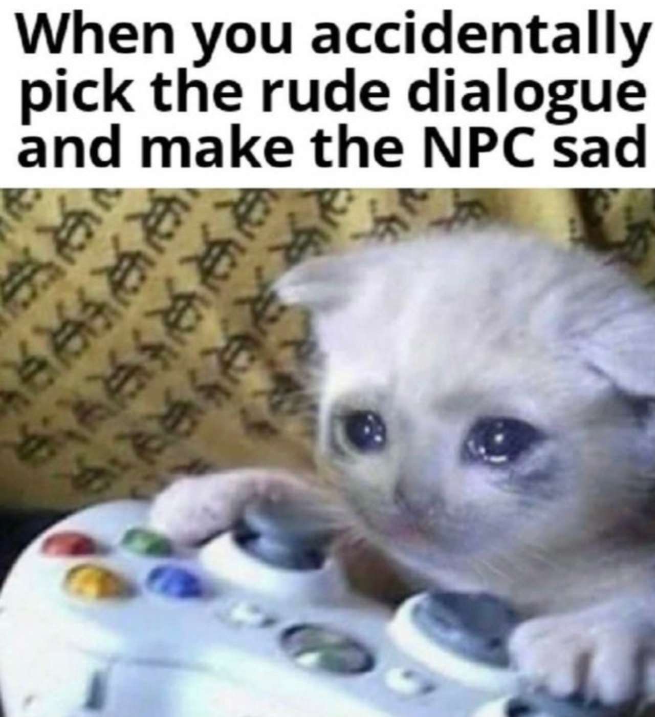 funny gaming memes - gamer memes - When you accidentally pick the rude dialogue and make the Npc sad 4