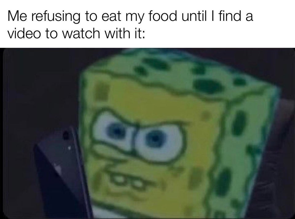 funny memes - Me refusing to eat my food until I find a video to watch with it