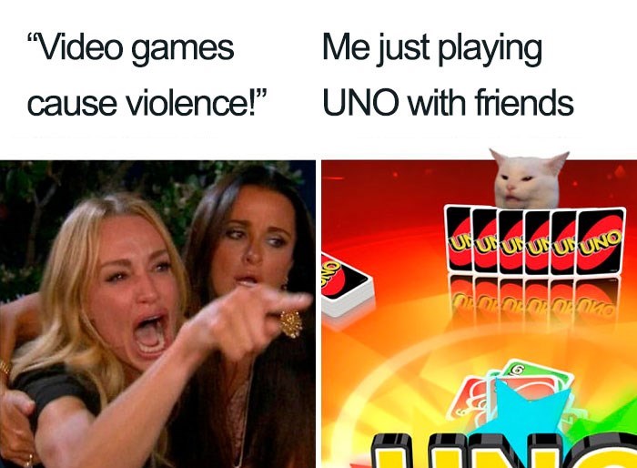 gaming memes - octonauts meme - 'Video games Me just playing Uno with friends cause violence!