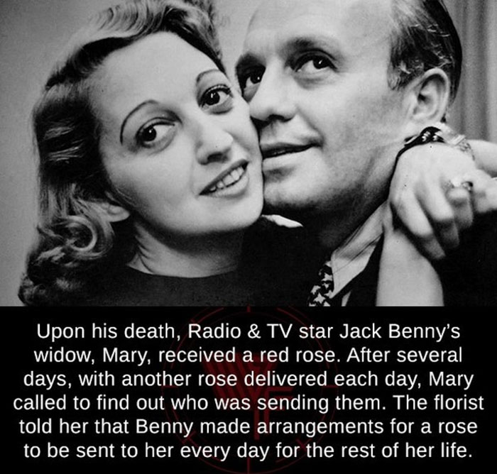 wholesome pics - mary livingstone - Upon his death, Radio & Tv star Jack Benny's widow, Mary, received a red rose. After several days, with another rose delivered each day, Mary called to find out who was sending them. The florist told her that Benny made