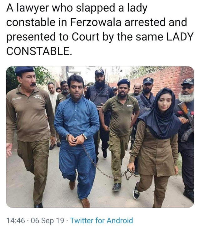 A lawyer who slapped a lady constable in Ferzowala arrested and presented to Court by the same Lady Constable.