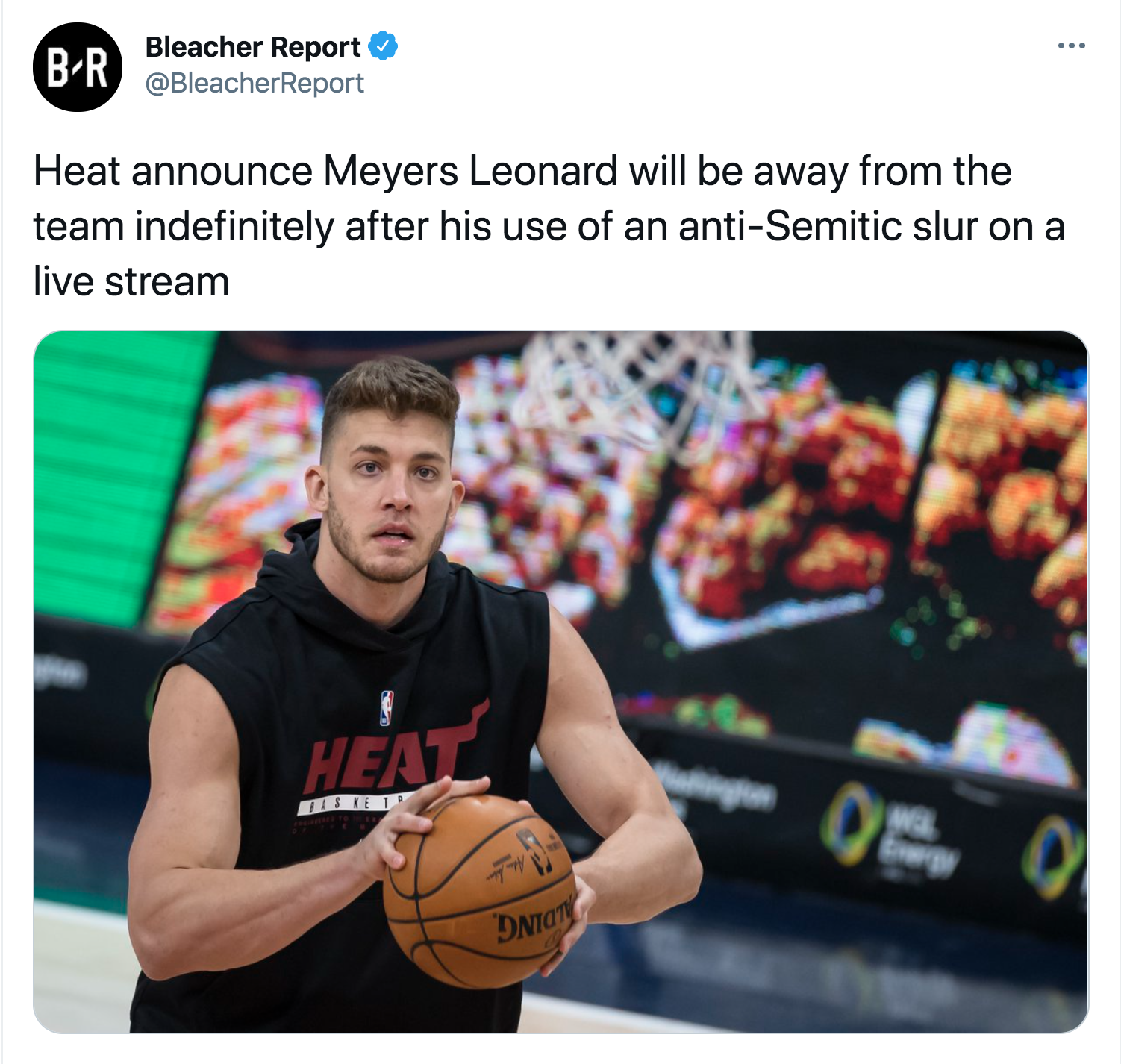 Meyers Leonard - BR Bleacher Report Heat announce Meyers Leonard will be away from the team indefinitely after his use of an antiSemitic slur on a live stream Heat Oe Dnior