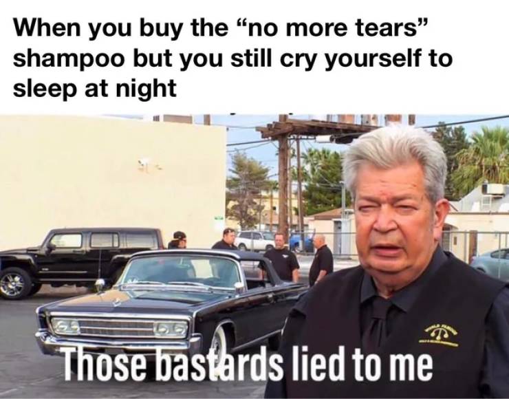 awesome pics - biggest scam meme - When you buy the "no more tears" shampoo but you still cry yourself to sleep at night Those bastards lied to me