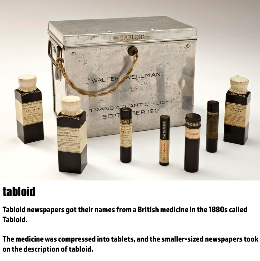 fun word origins history facts - Tabloid newspapers got their names from a British medicine