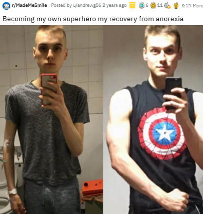 wholesome-pics-and-memes gatekeeping eating disorders - rMadeMeSmile Posted by uandrewg06 2 years ago & 27 More Becoming my own superhero my recovery from anorexia