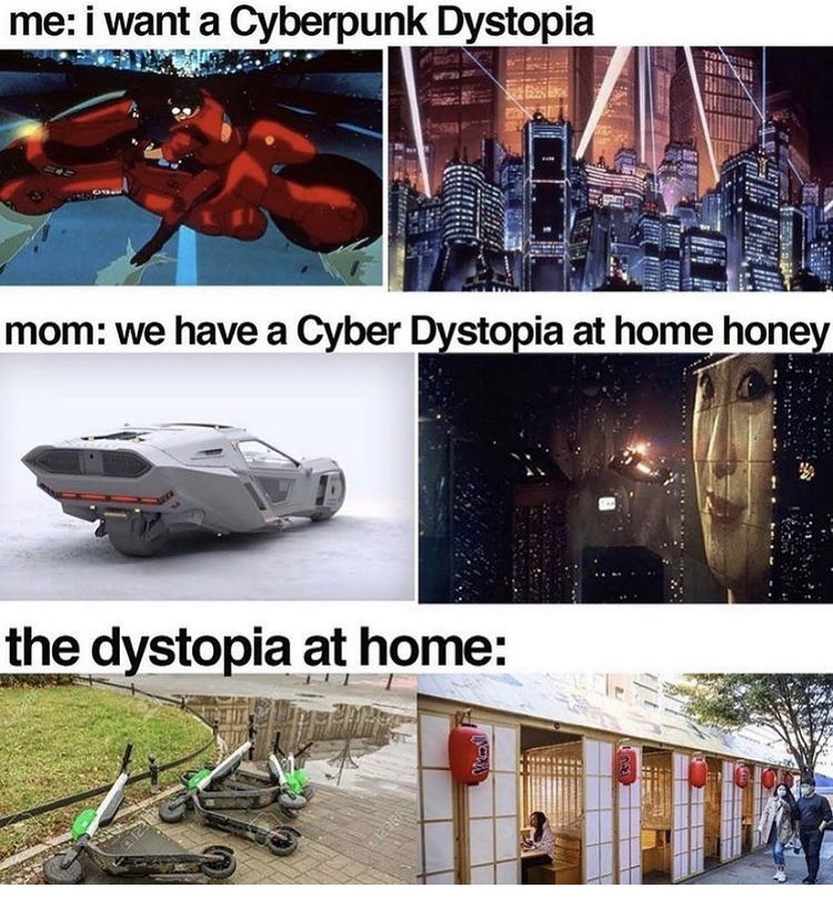 funny gaming memes - asphalt - me i want a Cyberpunk Dystopia mom we have a Cyber Dystopia at home honey the dystopia at home Vel 12