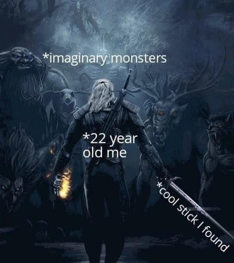 funny gaming memes - witcher netflix fanart - imaginary monsters 22 year old me cool stick I found