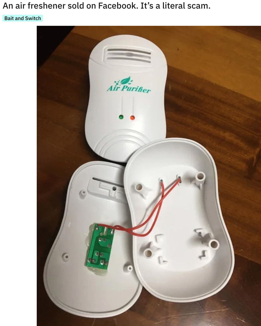 funny design fails - shoe - An air freshener sold on Facebook. It's a literal scam. Bait and Switch Air Purifier