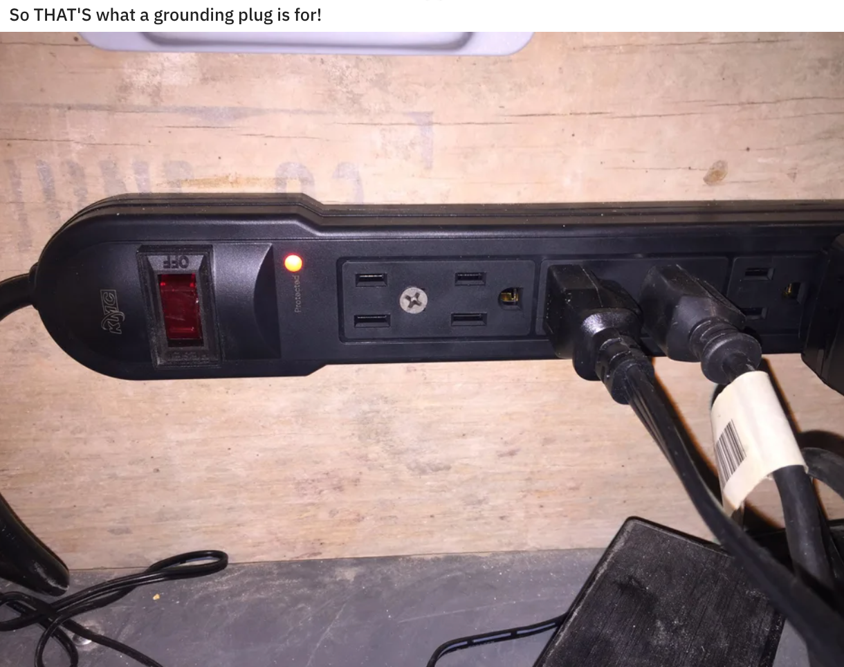 funny repair fails - bumper - So That'S what a grounding plug is for! Bo