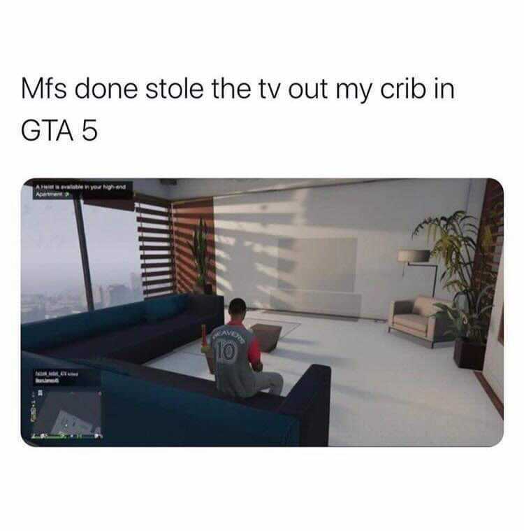 funny gaming memes - multimedia - Mfs done stole the tv out my crib in Gta 5 10