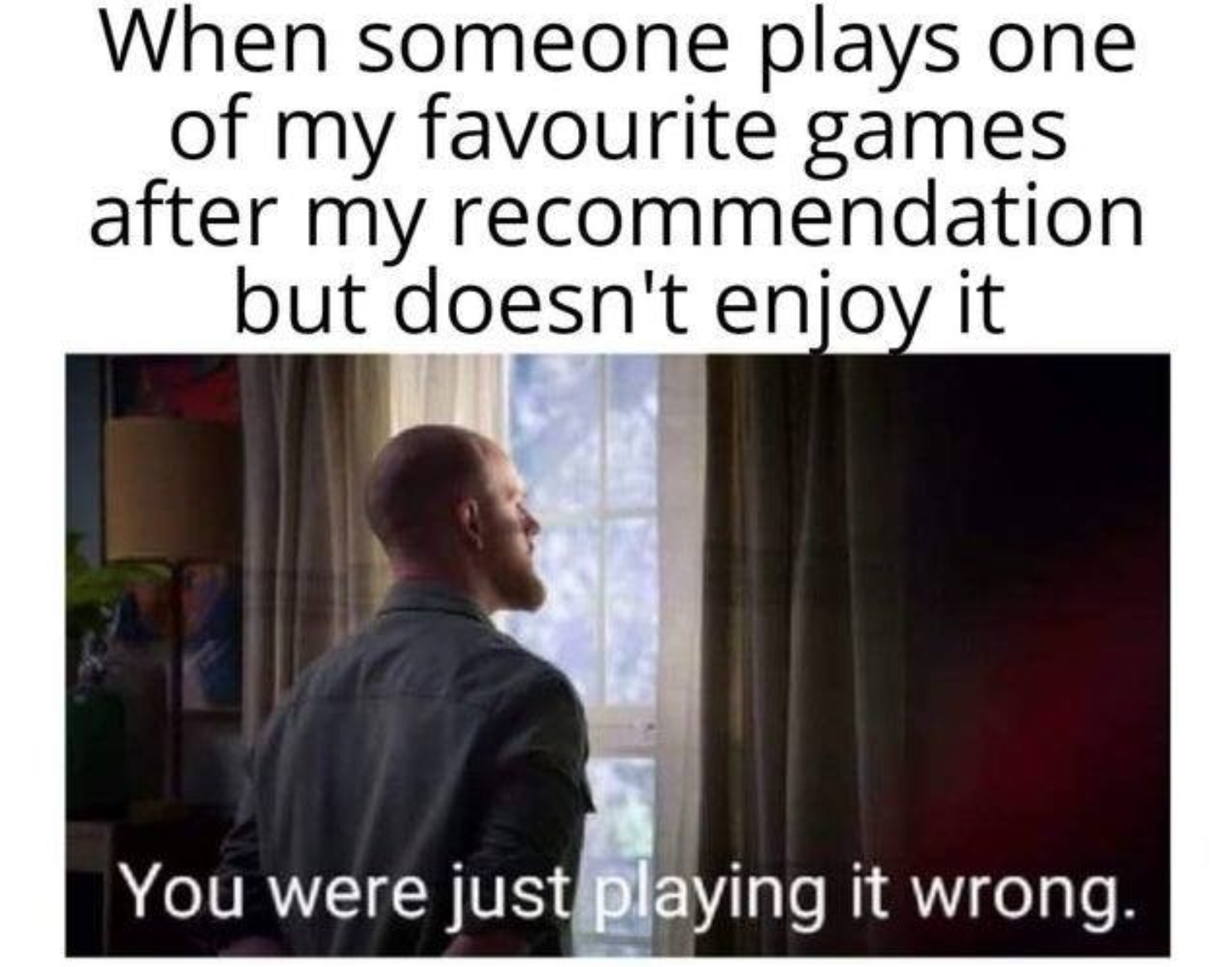 funny gaming memes  - When someone plays one of my favourite games after my recommendation but doesn't enjoy it You were just playing it wrong.