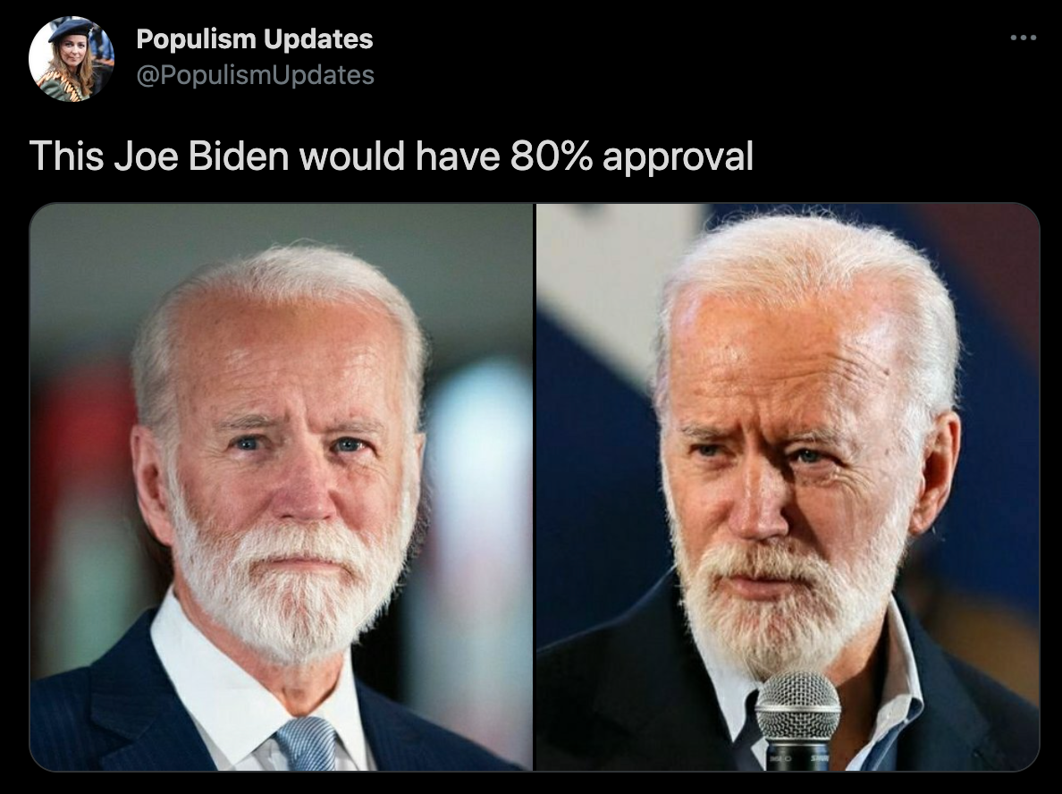 funny twitter jokes - Joe Biden would have 80% approval - bearded joe biden