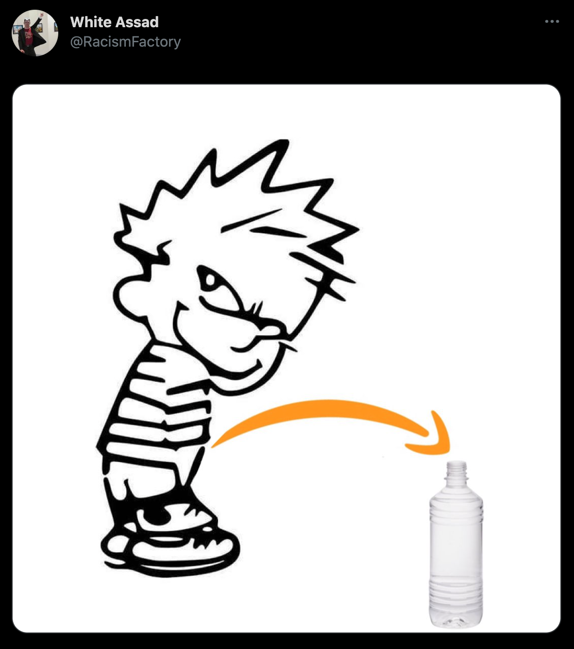 funny twitter jokes - calvin peeing into water bottle - amazon logo