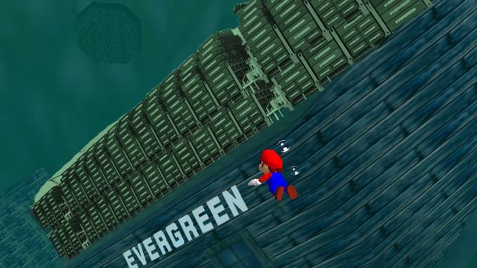funny gaming memes --  Evergreen cargo ship - Mario under water