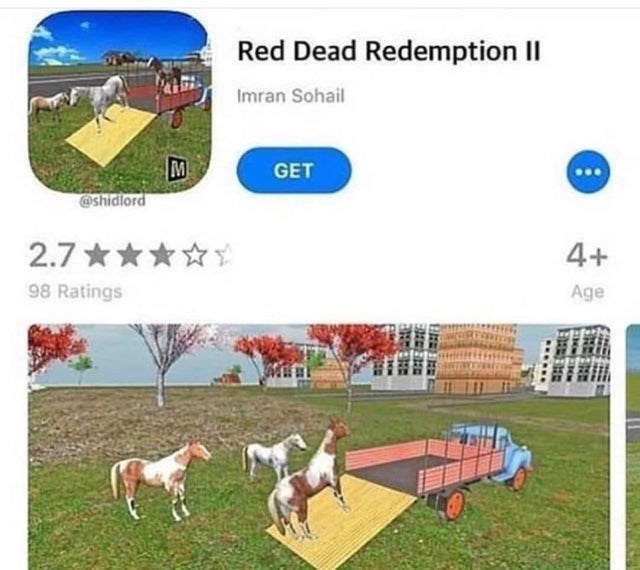 funny gaming memes - red dead redemption 2 mobile meme - Red Dead Redemption Ii Imran Sohail M Get 2.7 98 Ratings 4 Age