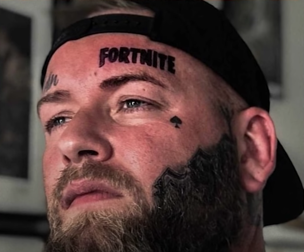 terrible gamer tattoos beard --  Fortinite