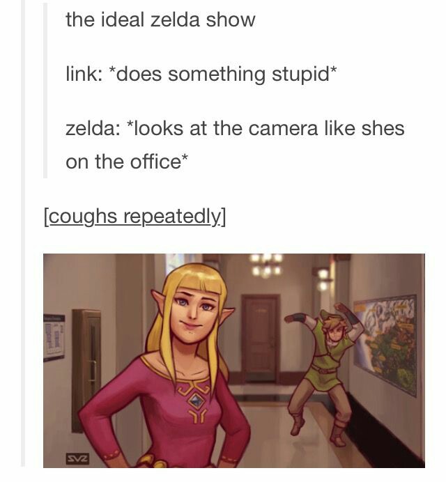 funny gaming memes  - legend of zelda the office meme - the ideal zelda show link does something stupid zelda looks at the camera shes on the office coughs repeatedly SV2