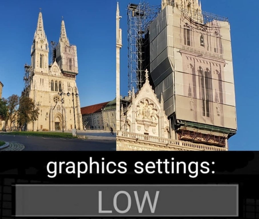 funny memes and random pics - cathedral of zagreb - graphics settings Low