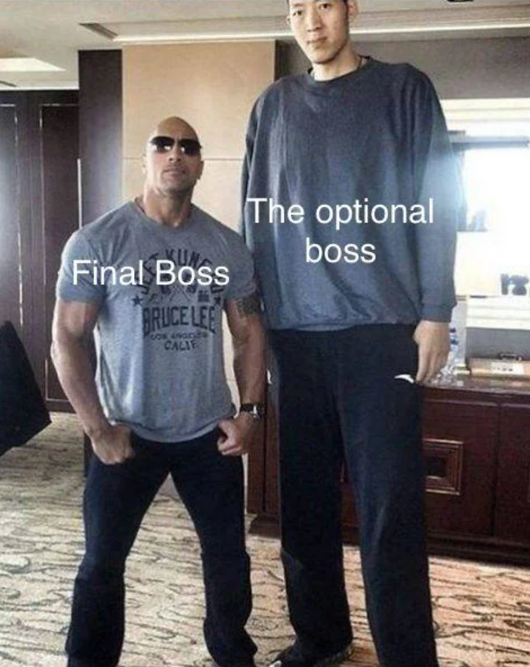 funny gaming memes  - tall asian - The optional boss Final Boss Bruce Led Calie