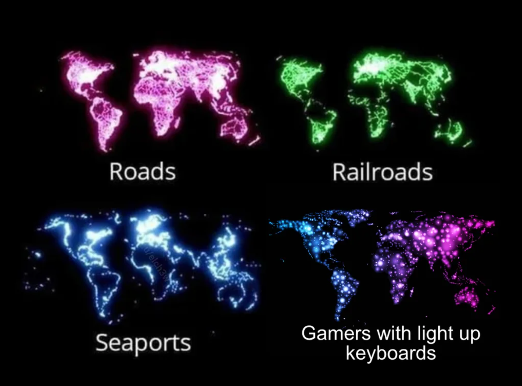 funny gaming memes  - light - Roads Railroads Seaports Gamers with light up keyboards