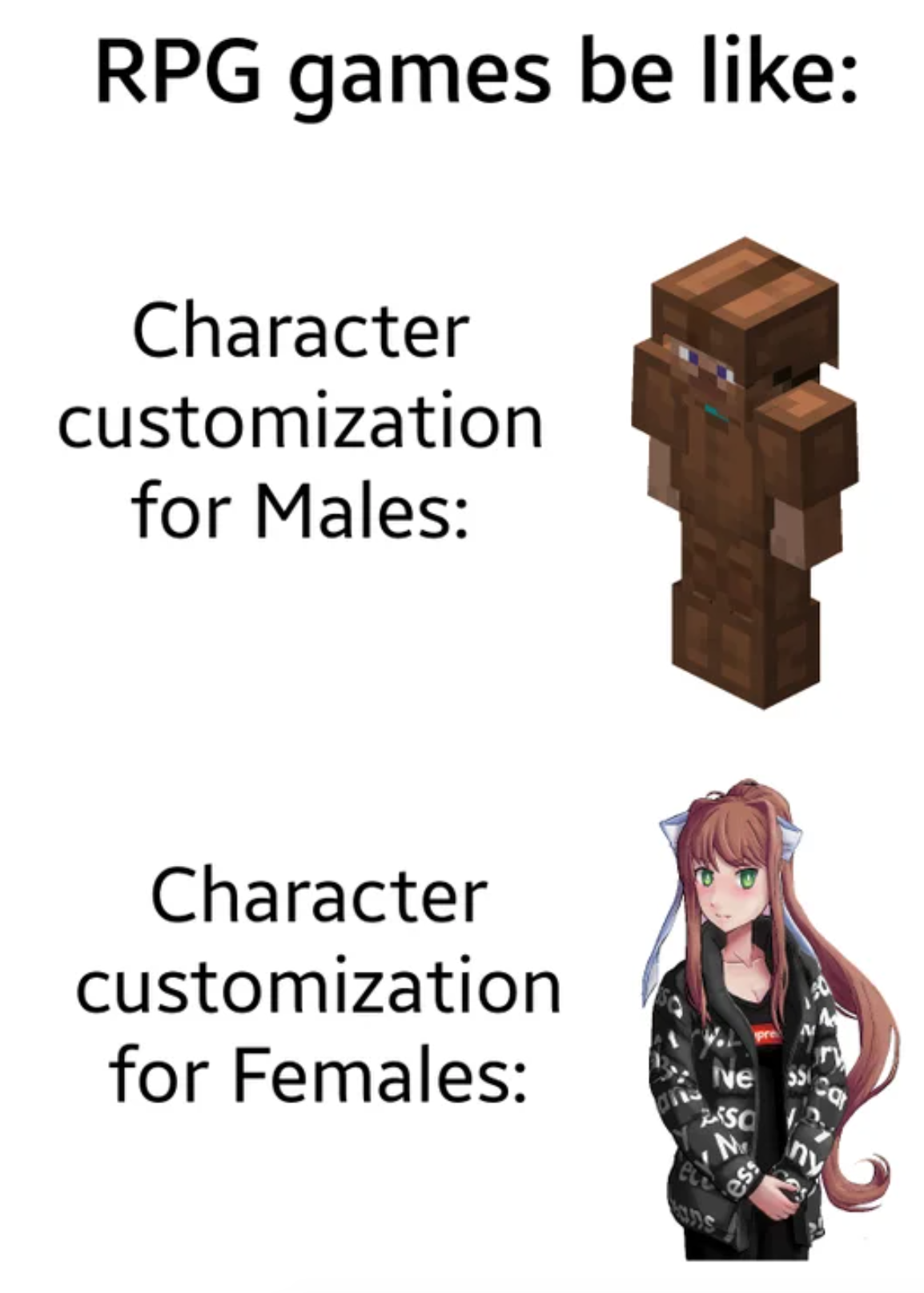 funny gaming memes  - cartoon - Rpg games be Character customization for Males Character customization for Females