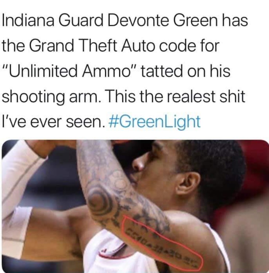 funny gaming memes - - shoulder - Indiana Guard Devonte Green has the Grand Theft Auto code for