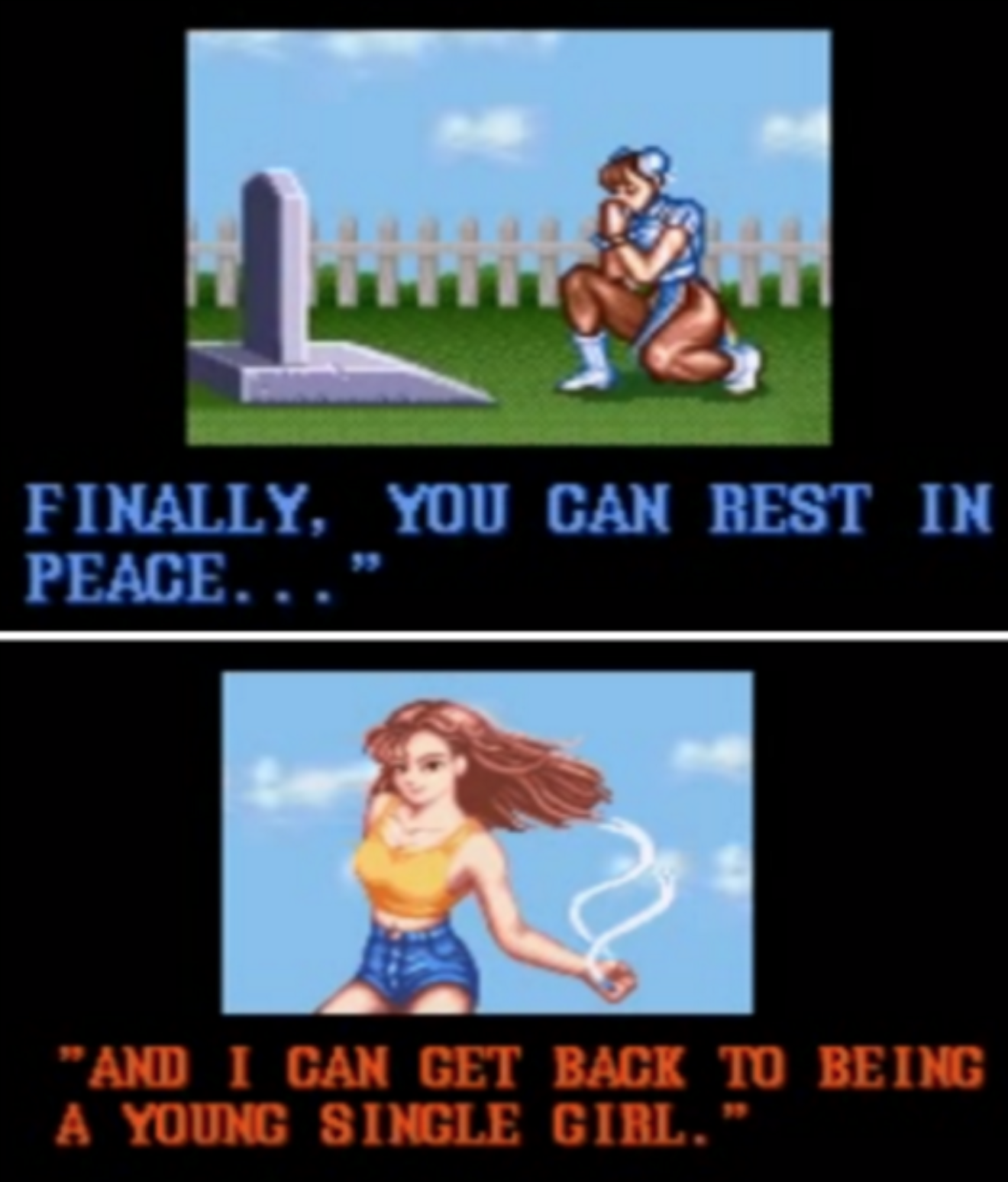 funny gaming memes  - street fighter 2 chun li ending - Finally, You Can Rest In Peace...