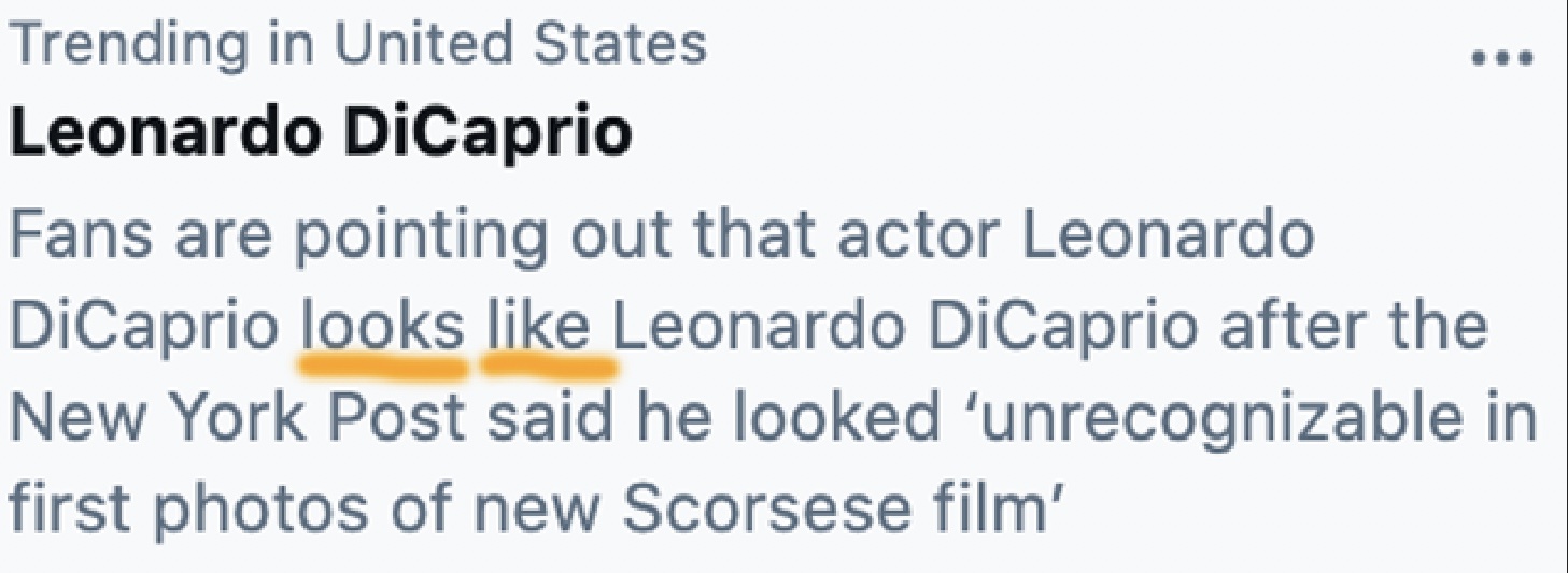 paper - Trending in United States Leonardo DiCaprio Fans are pointing out that actor Leonardo DiCaprio looks Leonardo DiCaprio after the New York Post said he looked 'unrecognizable in first photos of new Scorsese film'