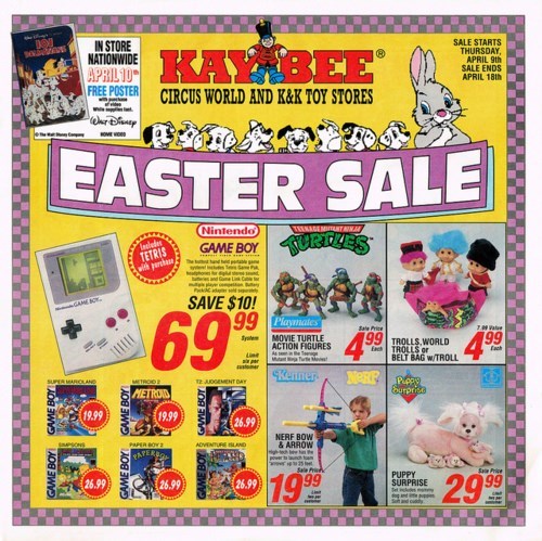 vintage gaming ads  - kb toys ads - 090 In Store Nationwide het Kaybee Sale Starts Thursday April 9th Sale Ends April 18th Free Poster Circus World And K&K Toy Stores per lor Easter Sale Emilet Nintendo Game Boy Jurides le Tetris with perches Gebe Save $1